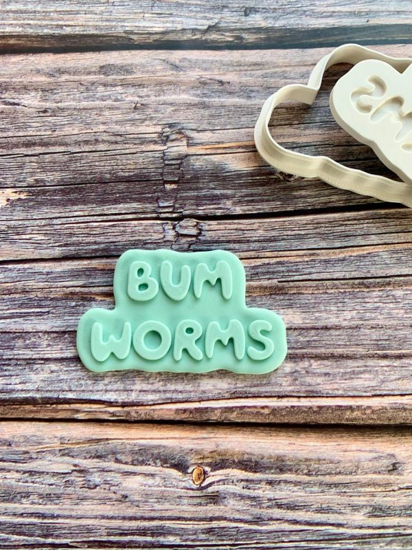 Bum Worms Cookie Cutter and Fondant Stamp Embosser, Bluey Theme, Kids TV