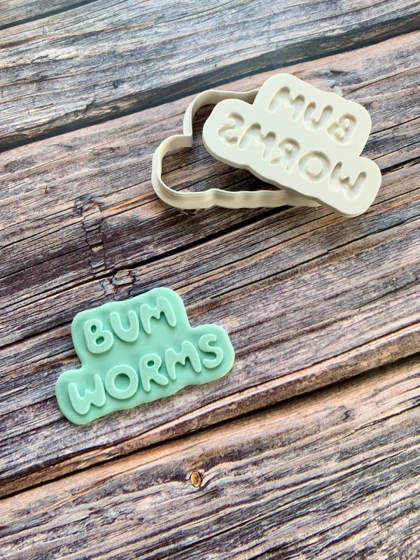 Bum Worms Cookie Cutter and Fondant Stamp Embosser, Bluey Theme, Kids TV