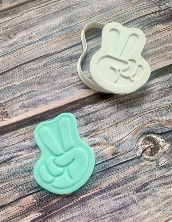 peace hand Peace Cookie Cutter and Fondant Stamp Embosser, Hippie, Groovy