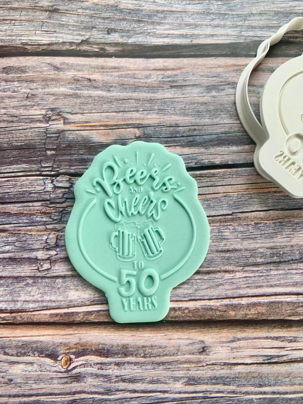 Beers and Cheers to 50 Years Cookie Cutter and Fondant Stamp Embosser, 50th Birthday, Fifty, Fiftieth