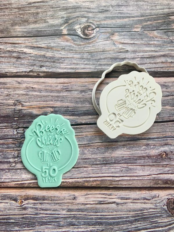 Beers and Cheers to 50 Years Cookie Cutter and Fondant Stamp Embosser, 50th Birthday, Fifty, Fiftieth