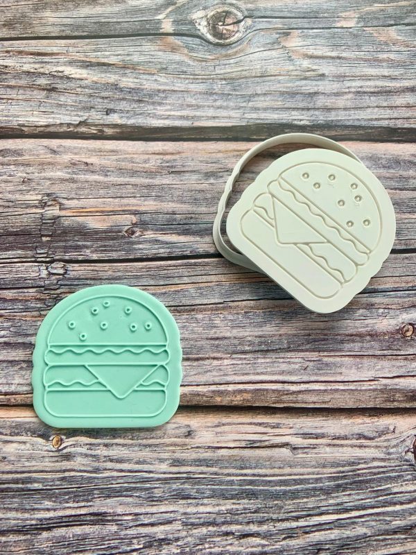 burger 1 Burger Cookie Cutter and Fondant Stamp Embosser, BBQ Theme, Hamburger