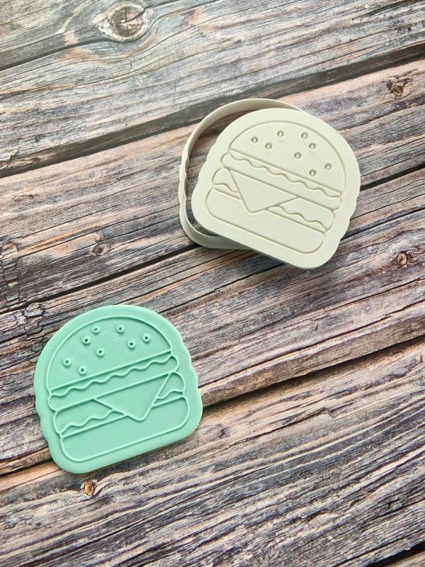 burger 2 Burger Cookie Cutter and Fondant Stamp Embosser, BBQ Theme, Hamburger
