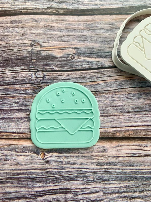 burger 3 Burger Cookie Cutter and Fondant Stamp Embosser, BBQ Theme, Hamburger