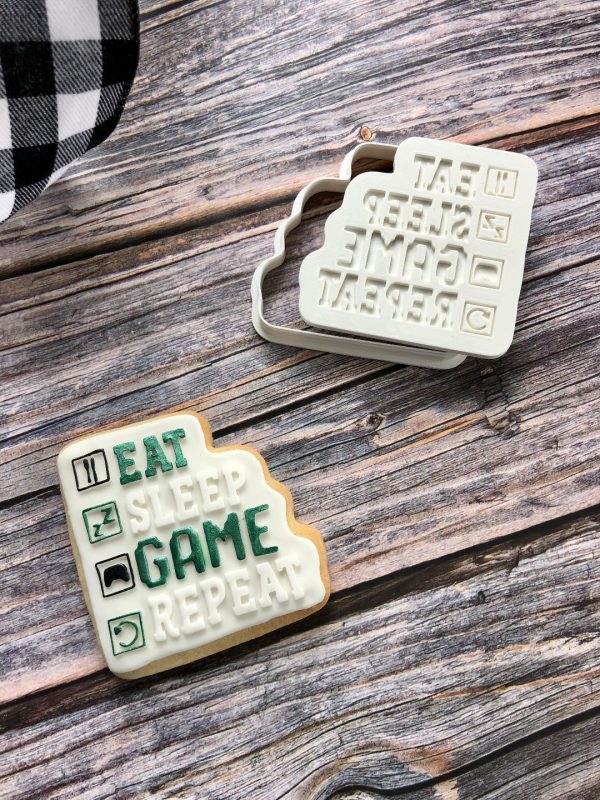 Eat, Sleep, Game, Repeat Cookie Cutter and Fondant Stamp Embosser, X Box, PS5, Playstation, Gaming
