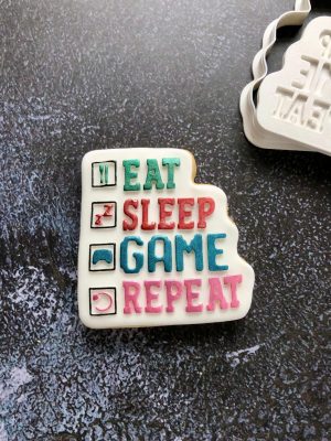 Eat, Sleep, Game, Repeat Cookie Cutter and Fondant Stamp Embosser, X Box, PS5, Playstation, Gaming
