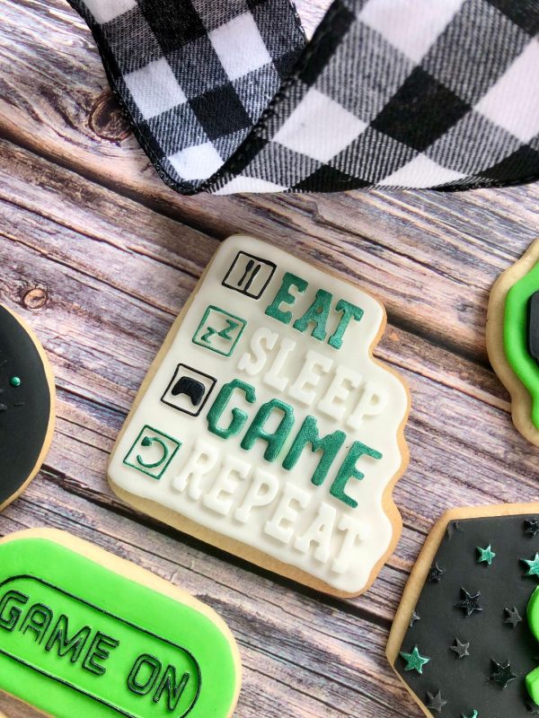 Eat, Sleep, Game, Repeat Cookie Cutter and Fondant Stamp Embosser, X Box, PS5, Playstation, Gaming