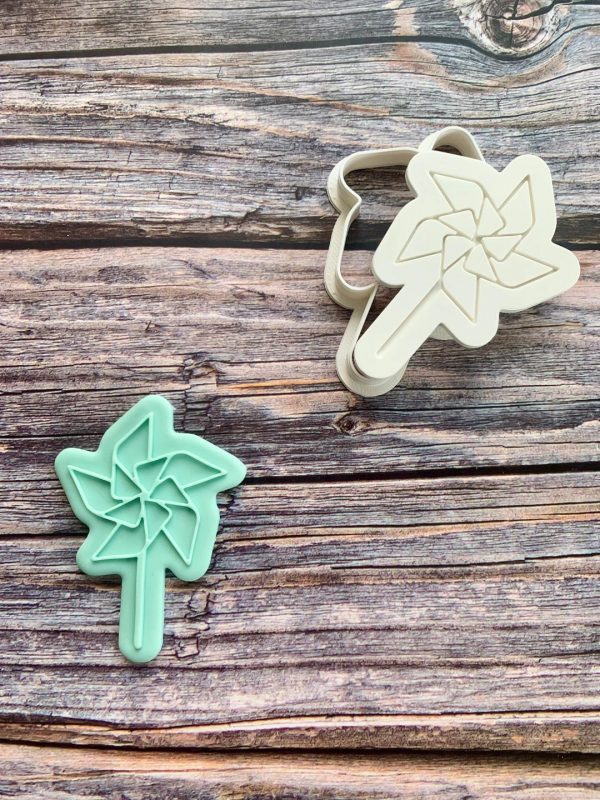 Windmill Cookie Cutter and Fondant Stamp Embosser, Pinwheel, Summer, Whimsical
