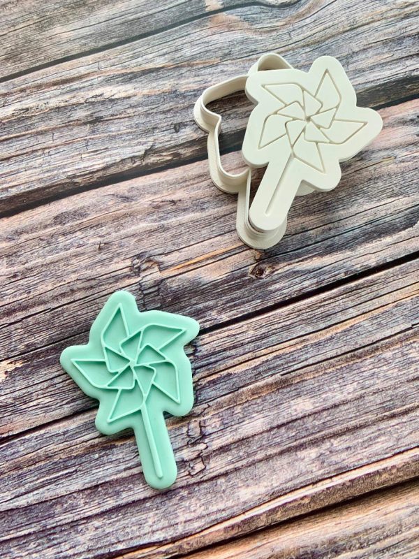Windmill Cookie Cutter and Fondant Stamp Embosser, Pinwheel, Summer, Whimsical