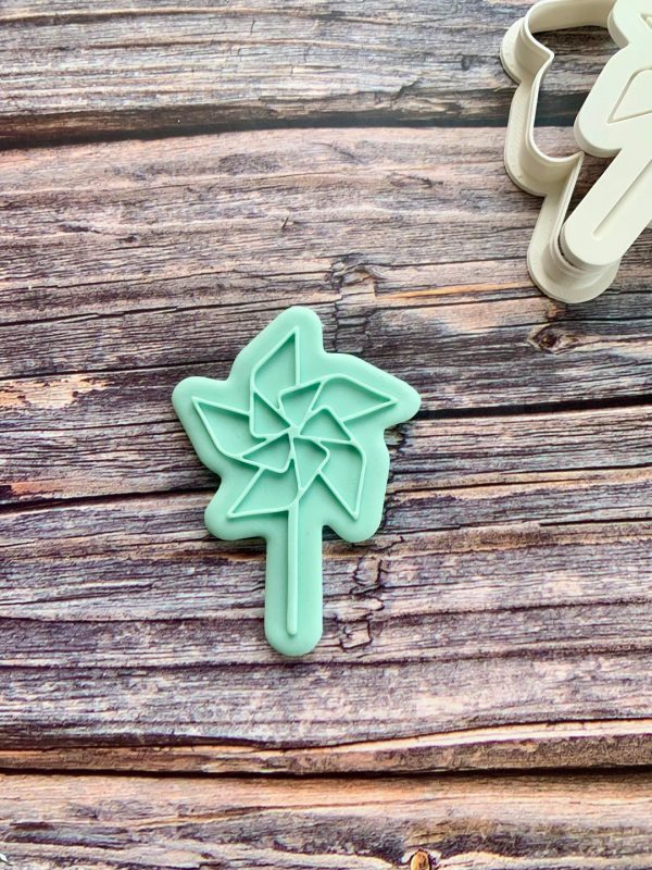 Windmill Cookie Cutter and Fondant Stamp Embosser, Pinwheel, Summer, Whimsical