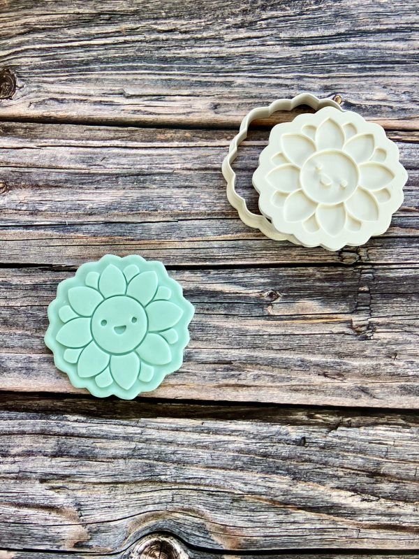 Flower Cookie Cutter and Fondant Stamp Embosser, Happy Flower, Smiling Flower, Flower Face, Teacher, Get Well