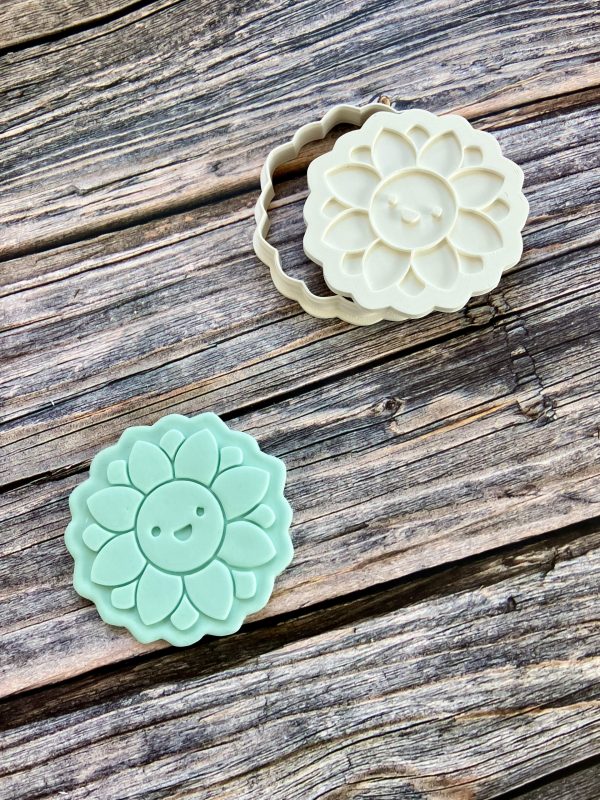 Flower Cookie Cutter and Fondant Stamp Embosser, Happy Flower, Smiling Flower, Flower Face, Teacher, Get Well