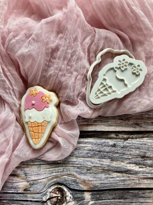 Ice Cream Cookie Cutter and Fondant Stamp Embosser, Smiley Ice Cream, Summer, Vacation