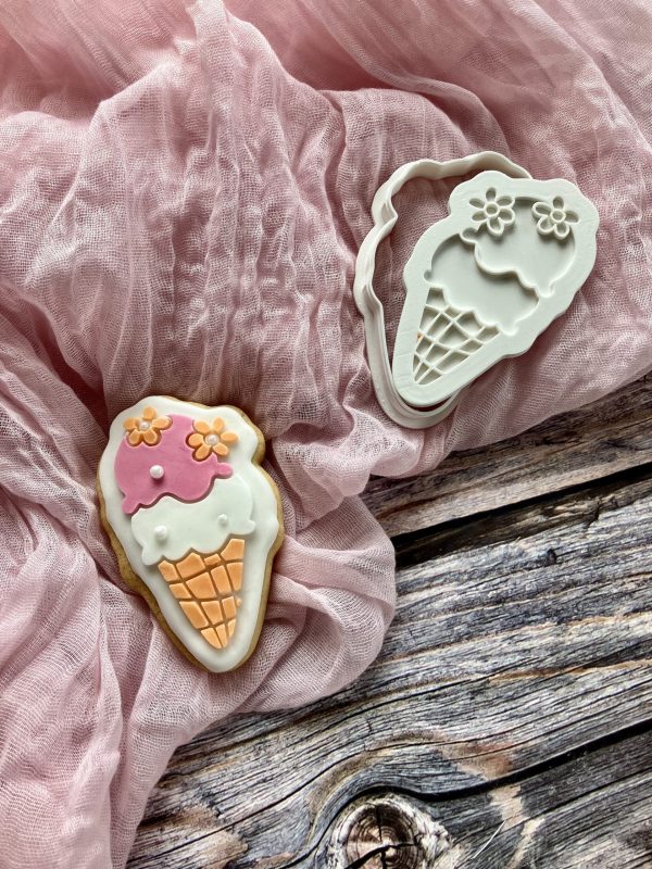 Ice Cream Cookie Cutter and Fondant Stamp Embosser, Smiley Ice Cream, Summer, Vacation