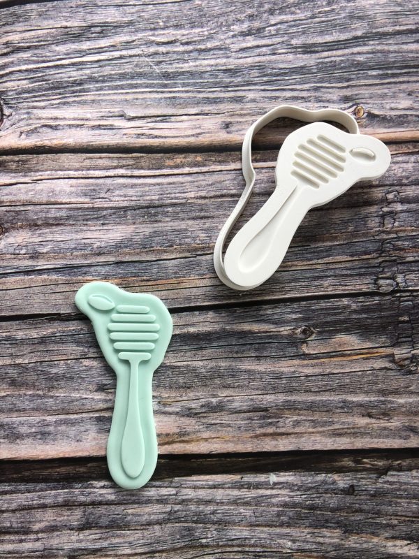Honey Dipper Stick Cookie Cutter and Fondant Stamp Embosser, Stirrer, Bee Theme