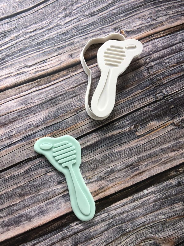 Honey Dipper Stick Cookie Cutter and Fondant Stamp Embosser, Stirrer, Bee Theme