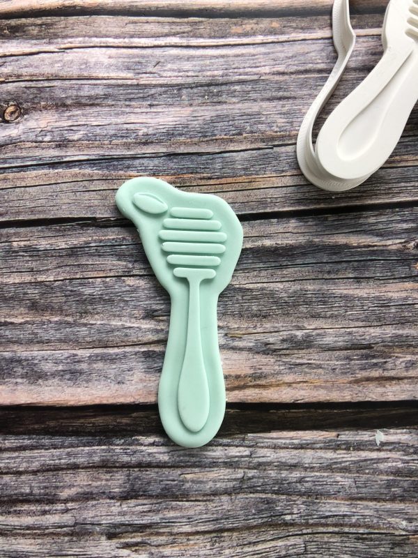 Honey Dipper Stick Cookie Cutter and Fondant Stamp Embosser, Stirrer, Bee Theme