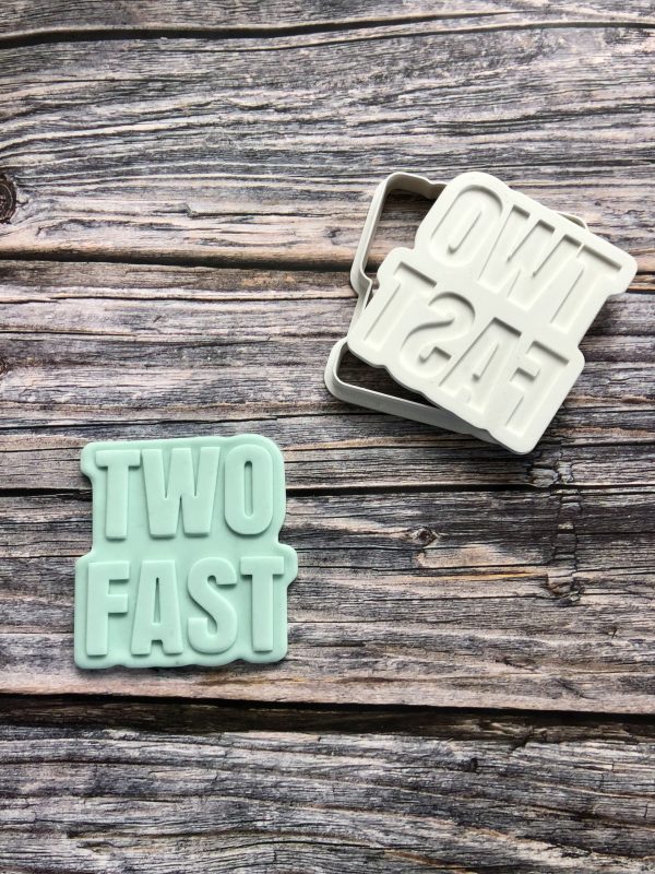Two Fast Cookie Cutter and Fondant Stamp Embosser, Racing, Second Birthday, 2, 2nd Birthday