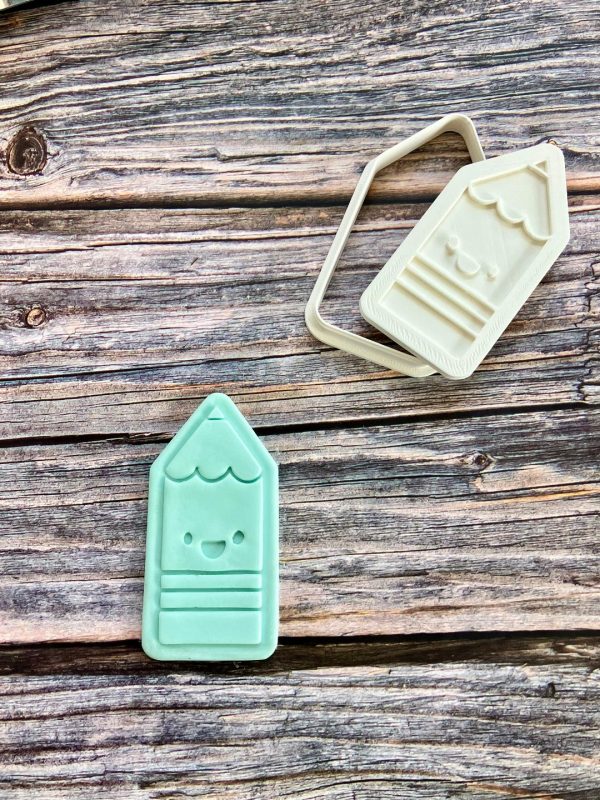 Pencil Cookie Cutter and Fondant Stamp Embosser, Smiley Pencil, Thank You Teacher