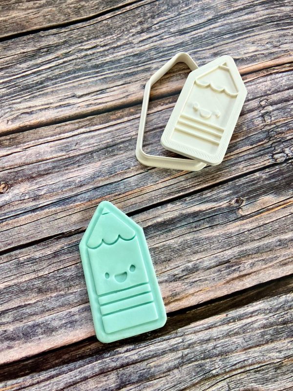 Pencil Cookie Cutter and Fondant Stamp Embosser, Smiley Pencil, Thank You Teacher