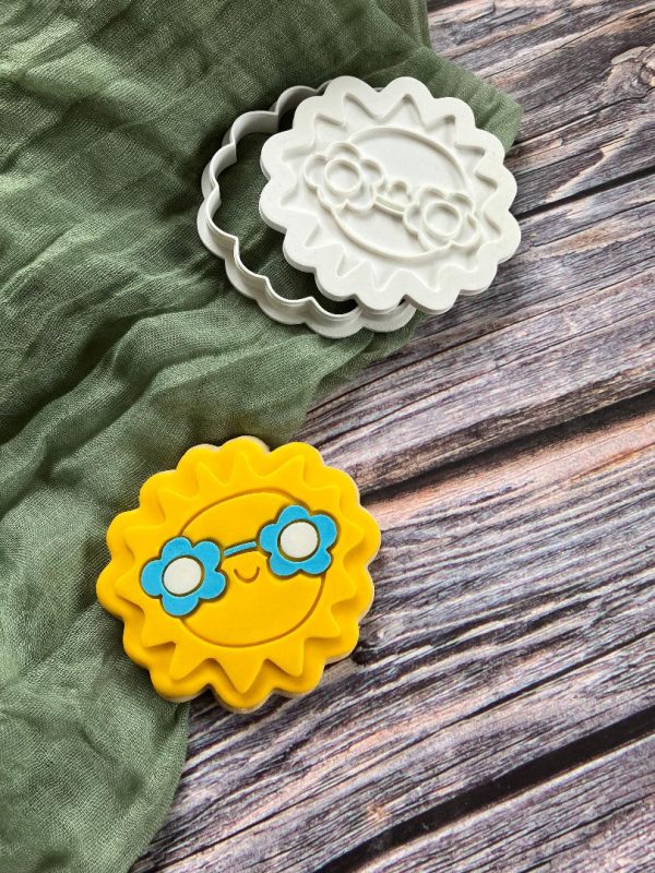 Hippy Sunshine Cookie Cutter and Fondant Stamp Embosser, Happy Sunshine, Sun, Hippie, Vacay Vibes