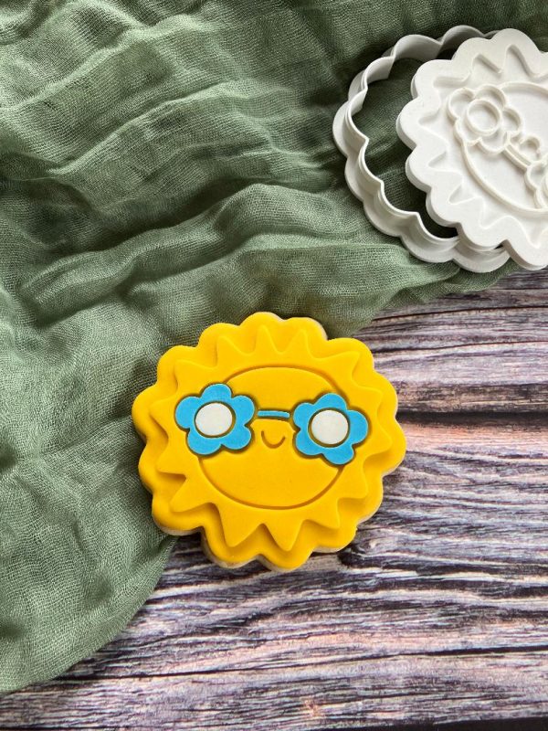 Hippy Sunshine Cookie Cutter and Fondant Stamp Embosser, Happy Sunshine, Sun, Hippie, Vacay Vibes