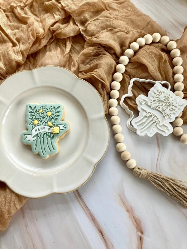 Flowers Cookie Cutter and Fondant Stamp, Baby In Bloom, Gardening, Bunch of Flowers