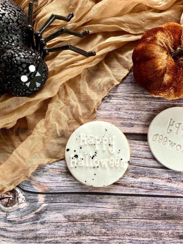 Happy Halloween Fondant Embosser – Round 7cm Stamp Only (No Cutter)