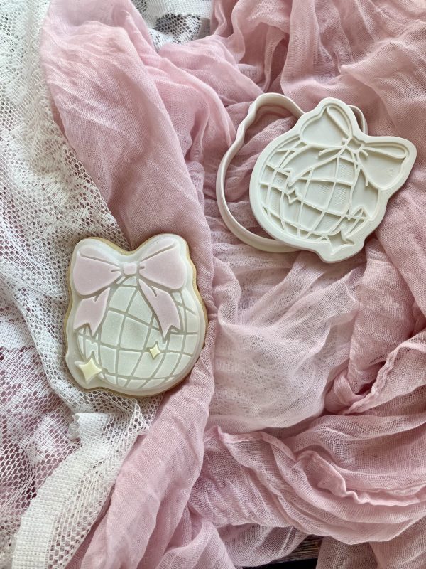 IMG_2982 Bow Disco Ball Cookie Cookie Cutter and Multi Pop Embosser, Taylor Swift, Coquette, Party, Birthday