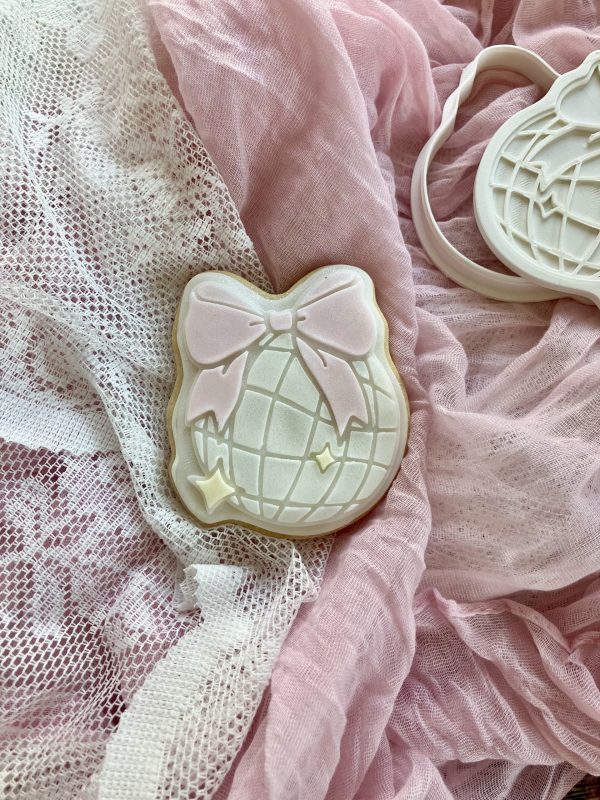 IMG_2984 Bow Disco Ball Cookie Cookie Cutter and Multi Pop Embosser, Taylor Swift, Coquette, Party, Birthday