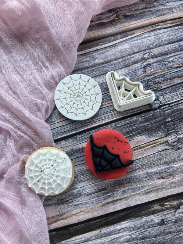 Mini Halloween Cookie Cutter & Fondant Stamp Set – Spider, Web & Cobweb Trio (3-4cm)