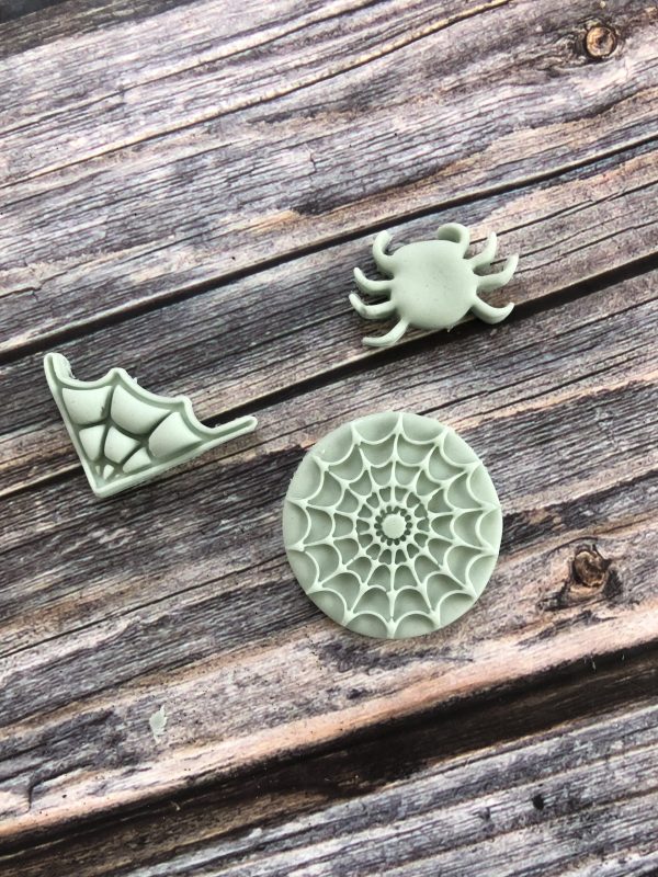 Mini Halloween Cookie Cutter & Fondant Stamp Set – Spider, Web & Cobweb Trio (3-4cm)