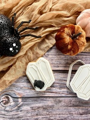 Open coffin cookie cutter and fondant embosser with no cross detail