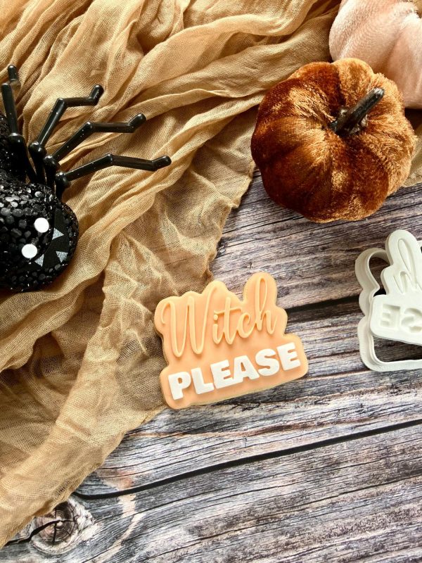 Witch Please Cookie Cutter & Fondant Stamp – Funny Halloween Baking Embosser (8cm)