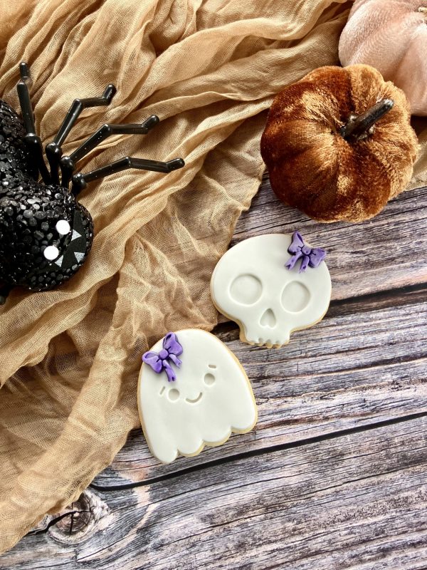 Skull & Ghost Cookie Cutter & Fondant Stamp Set – 6cm Halloween Duo
