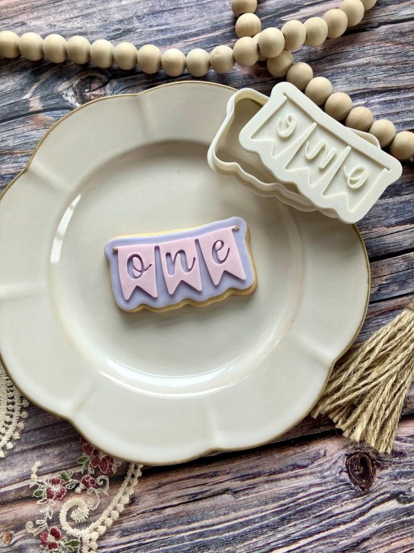 One Bunting Cookie Cutter and Fondant Stamp Embosser, 1, 1st Birthday, First Birthday