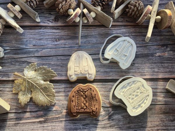 Cardigan Cookie Cutter and Fondant Stamp Embosser, Autumn, Winter, Sweater, Cosy Season, Cardi, Snuggle