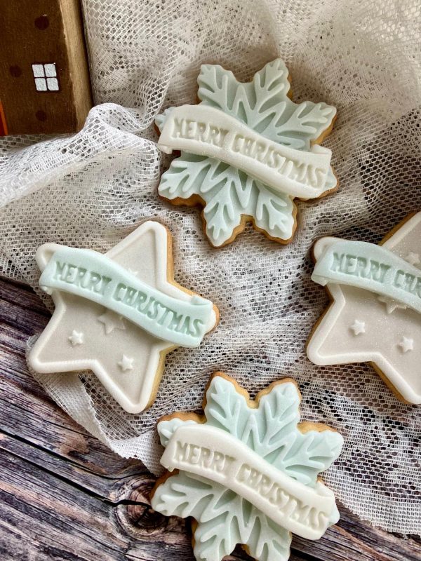 Christmas banner 1 Merry Christmas Banner Fondant Cutter and Stamp, Cupcake Topper