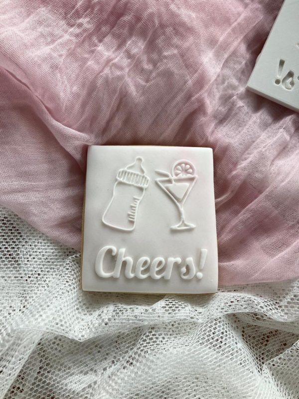 Cheers 2 Cheers Fondant Stamp Embosser, New Baby, Baby Bottle, Cocktail Glass, Babyshower