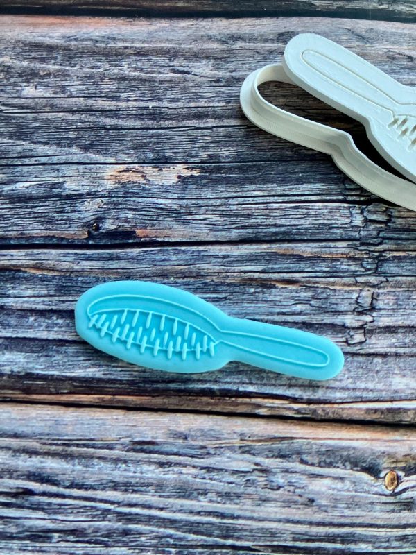 Hairbrush 2 Hairbrush Cookie Cutter and Fondant Stamp Embosser, Spa Day, Beauty, Hairdresser, Teacher, Salon