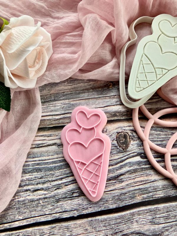 Heart Ice Cream Cookie Cutter and Fondant Embosser