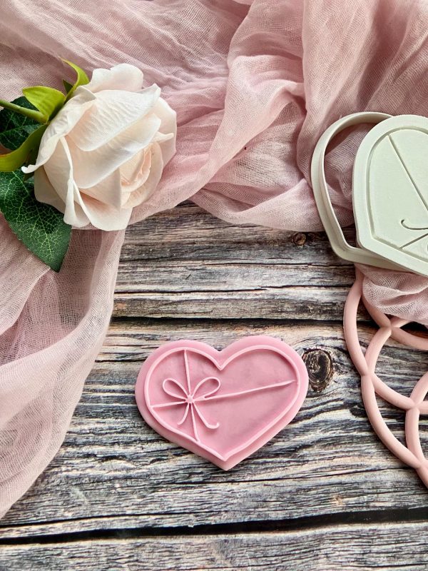Heart Present 2 Heart with Bow Cookie Cutter and Fondant Embosser, Valentine's Day, Presents, Galentine's, Love, Sending Love, Get Well Soon