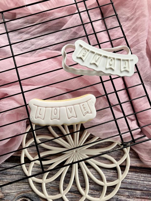 Love Bunting Cookie Cutter and Fondant Stamp, Love Flags, Love Sign, Valentine's Day, Wedding, Engagement, Birthday