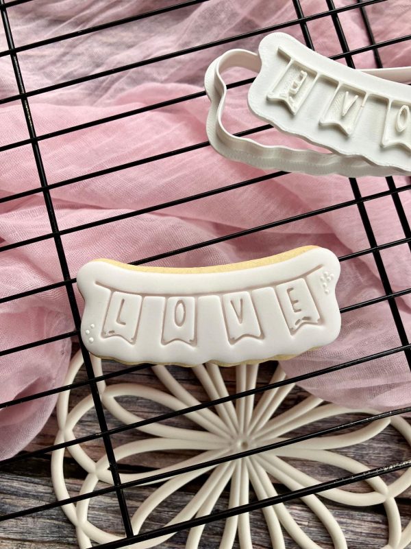 Love Bunting Cookie Cutter and Fondant Stamp, Love Flags, Love Sign, Valentine's Day, Wedding, Engagement, Birthday