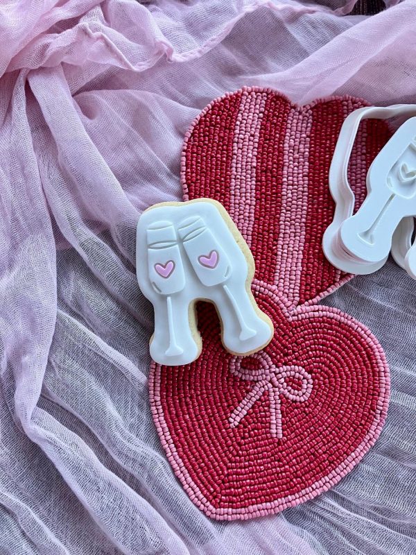 Champagne Flutes Cookie Cutter and Fondant Embosser, Valentine's Day,  Love, Glasses, Cheers, Celebrate, Hearts
