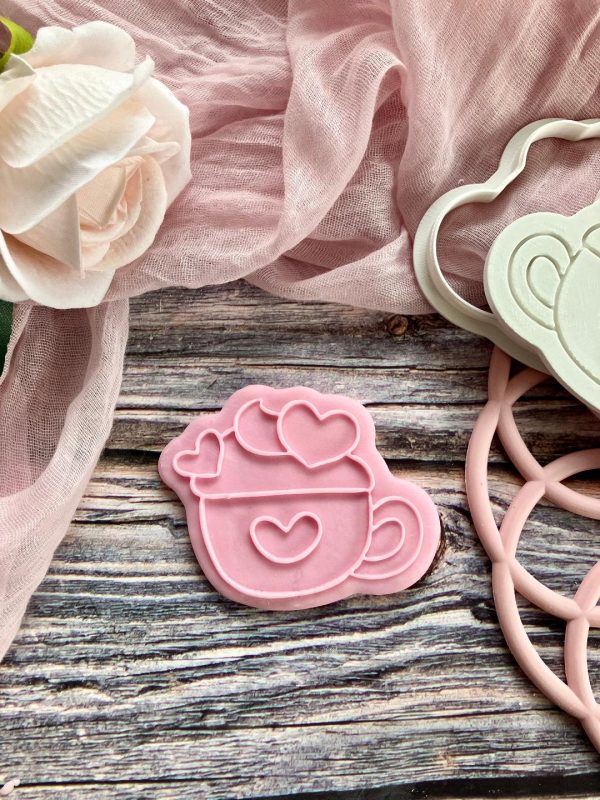 heart Mug 2 Heart Mug Cookie Cutter and Fondant Embosser, Valentine's Day, Cup Of Love, Galentine's