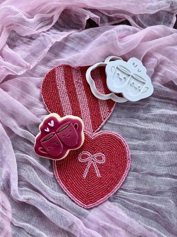 Heart Mugs Cookie Cutter and Fondant Embosser, Valentine's Day,  Wedding, Engagement, Heart Cups, You're My Cup Of Tea