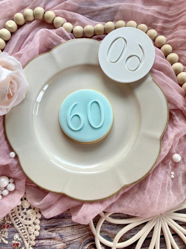 60b Sixty Fondant Stamp Embosser, 60, Sixtieth, 60th, Birthday, Number