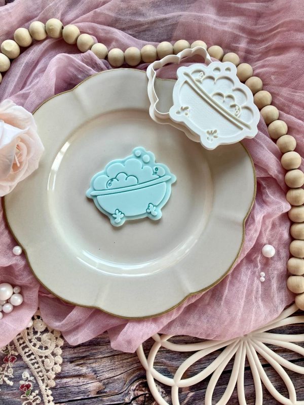 Bubble Bath Cookie Cutter and Fondant Stamp Embosser, Pamper, Relax, Spa, Self Care, Mother's Day