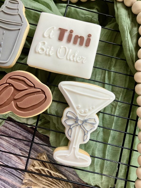 Glass 3 Cocktail Glass Cookie Cutter and Fondant Stamp Embosser, Bow Glass, Martini, Cosmo, Tini